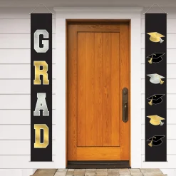 Black, Silver & Gold Graduation Fabric Vertical Banners, 1.1ft x 6ft, 2ct