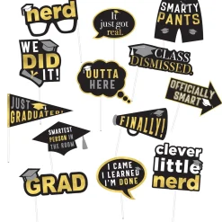 Black, Silver & Gold Graduation Photo Props, 13pc
