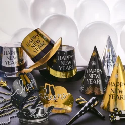 Black, Silver, Gold New Year's Eve Party Kit, Multiple Counts