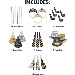 Black, Silver, Gold New Year's Eve Party Kit, Multiple Counts