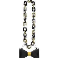 Black, Silver, & Gold New Year's Eve Bowtie Pendant Chain Necklace
