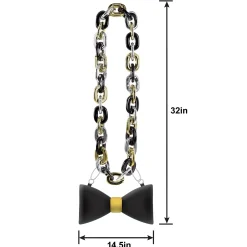 Black, Silver, & Gold New Year's Eve Bowtie Pendant Chain Necklace