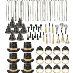 Black, Silver, & Gold NYE Party Kit, Multiple Counts