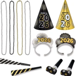 Black, Silver, & Gold NYE Party Kit, Multiple Counts