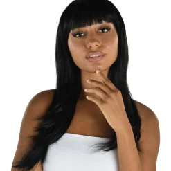 Black Straight Wig with Bangs