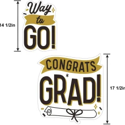 Black, White & Gold Congrats Grad Corrugated Plastic Yard Signs, 5ct