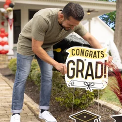 Black, White & Gold Congrats Grad Corrugated Plastic Yard Signs, 5ct