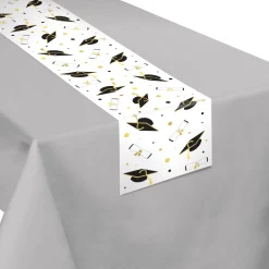 Black, White, & Gold Graduation Paper Table Runner, 13in x 27in