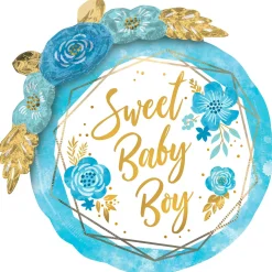Blue Floral & Geometric Sweet Baby Boy Foil Balloon, 36in
