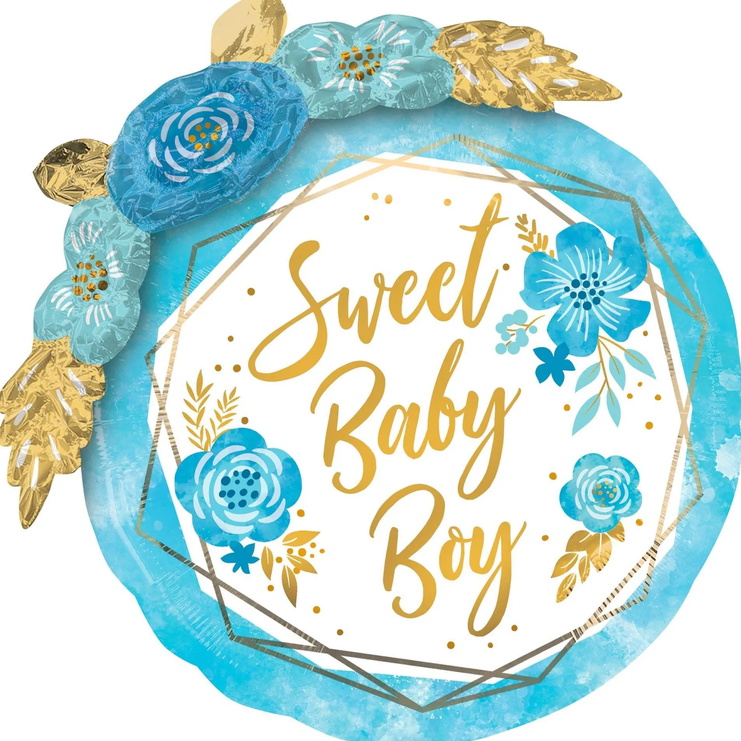 Blue Floral & Geometric Sweet Baby Boy Foil Balloon, 36in