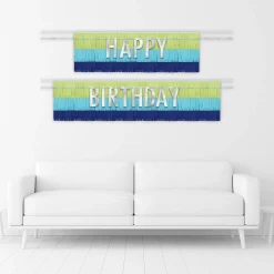 Blue & Green Happy Birthday Fringe Banner Set, 4pc - Modern Birthday