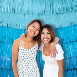 Blue Plastic Fringe Banner Backdrop, 5ft x 7.3ft - Pool Party