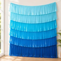 Blue Plastic Fringe Banner Backdrop, 5ft x 7.3ft - Pool Party