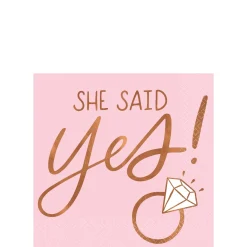 Blush & Rose Gold She Said Yes Beverage Napkins 16ct