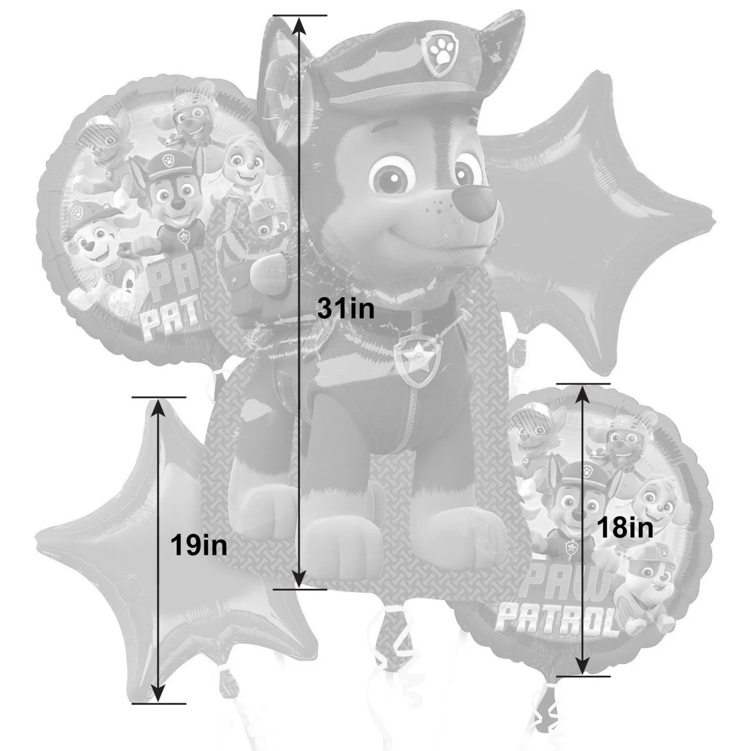 Chase Foil Balloon Bouquet, 5pc - PAW Patrol