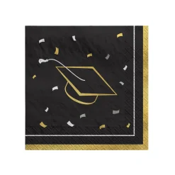Class Dismissed Graduation Beverage Napkins, Black & Gold, 16ct