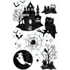 Classic Black & White Halloween Mythologies Vinyl Cling Decals, 11ct