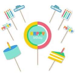 Colorful Collage Cake Topper, 8pc
