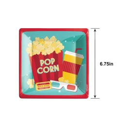 Concession Stand Square Paper Dessert Plates, 6.75in, 20ct - Movie Night