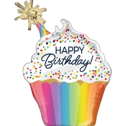 Confetti Sprinkle Happy Birthday Cupcake-Shaped Foil Balloon, 21in x 31in