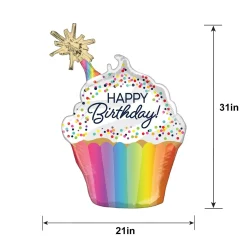 Confetti Sprinkle Happy Birthday Cupcake-Shaped Foil Balloon, 21in x 31in