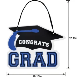 Congrats Grad MDF Hanging Sign, 10.15in x 7.6in, Assorted Colors