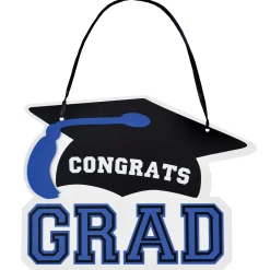 Congrats Grad MDF Hanging Sign, 10.15in x 7.6in, Assorted Colors