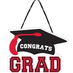 Congrats Grad MDF Hanging Sign, 10.15in x 7.6in, Assorted Colors