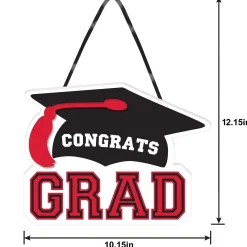 Congrats Grad MDF Hanging Sign, 10.15in x 7.6in, Assorted Colors