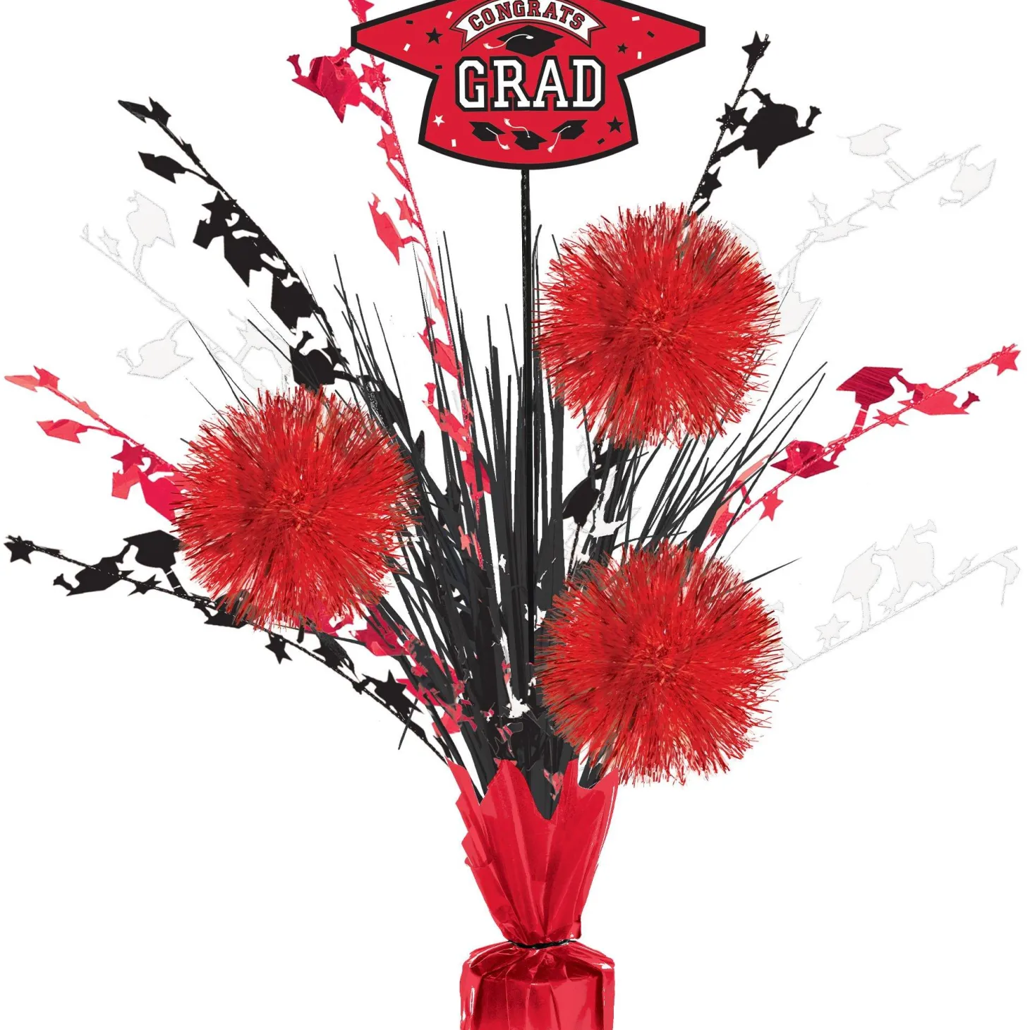Congrats Grad Tinsel Burst Spray Centerpiece, 18in, Assorted Colors