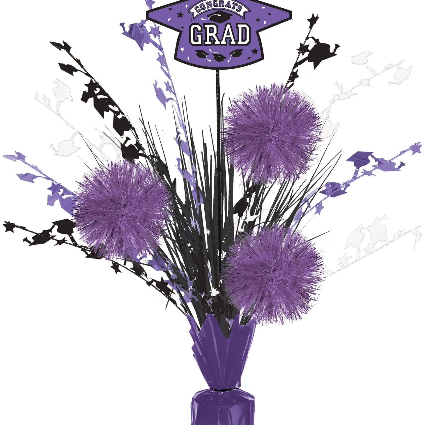 Congrats Grad Tinsel Burst Spray Centerpiece, 18in, Assorted Colors