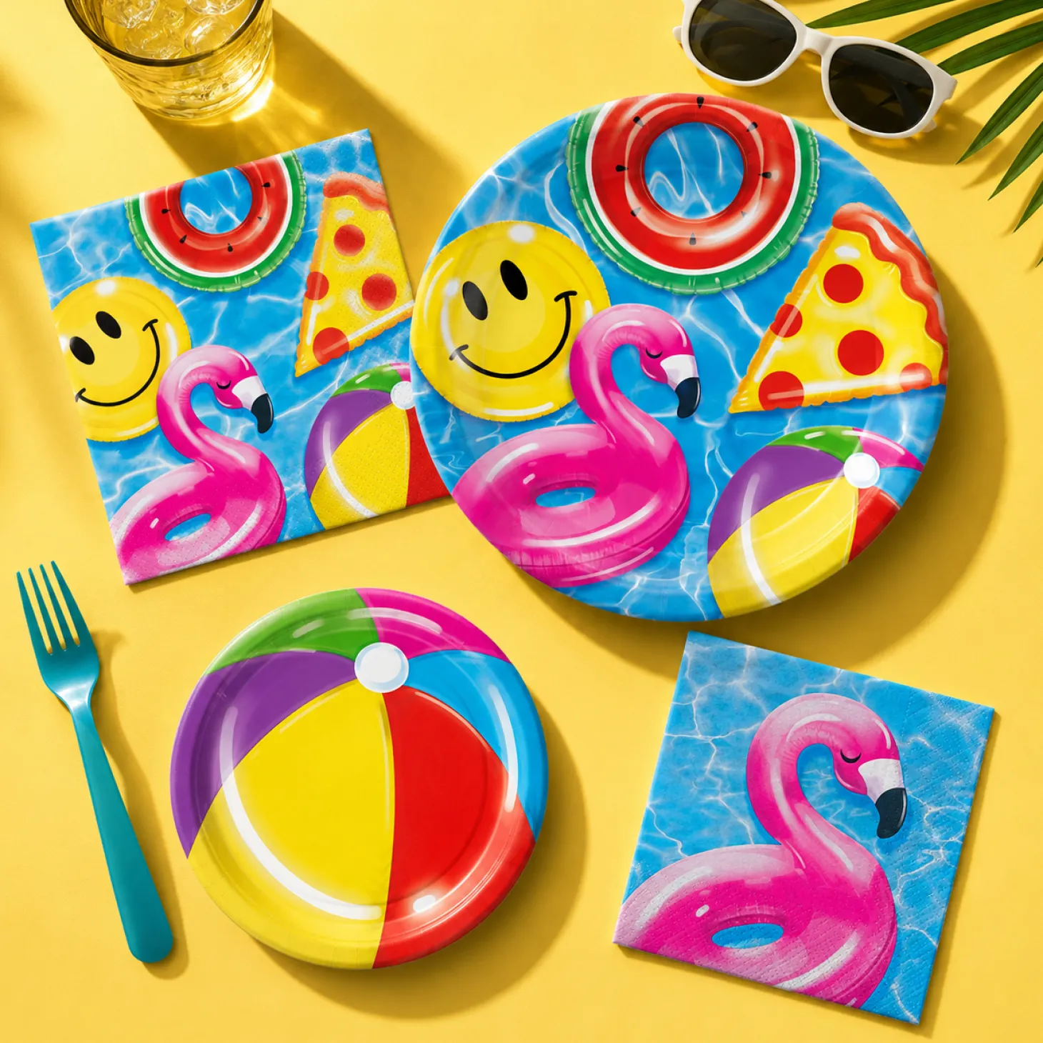 Cool Pool Party Beach Ball Paper Dessert Plates, 7in, 8ct