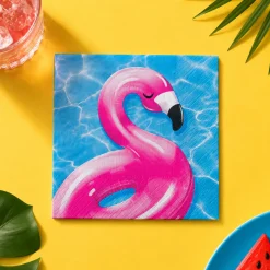 Cool Pool Party Flamingo Paper Beverage Napkins, 5in, 16ct