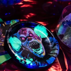 Creepy Carnival Black Light Reactive Paper Dessert Plates, 6.75in, 20ct