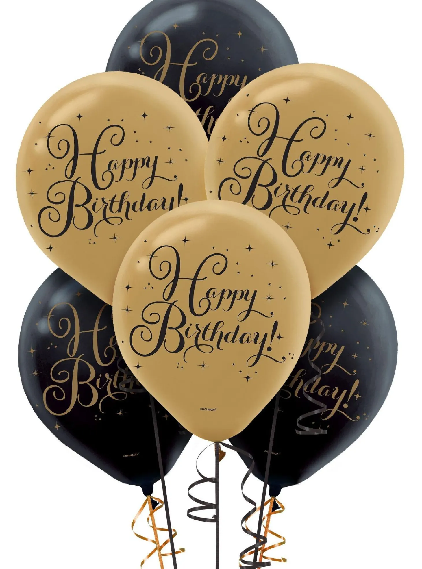 15ct, Black & Gold Birthday Balloons