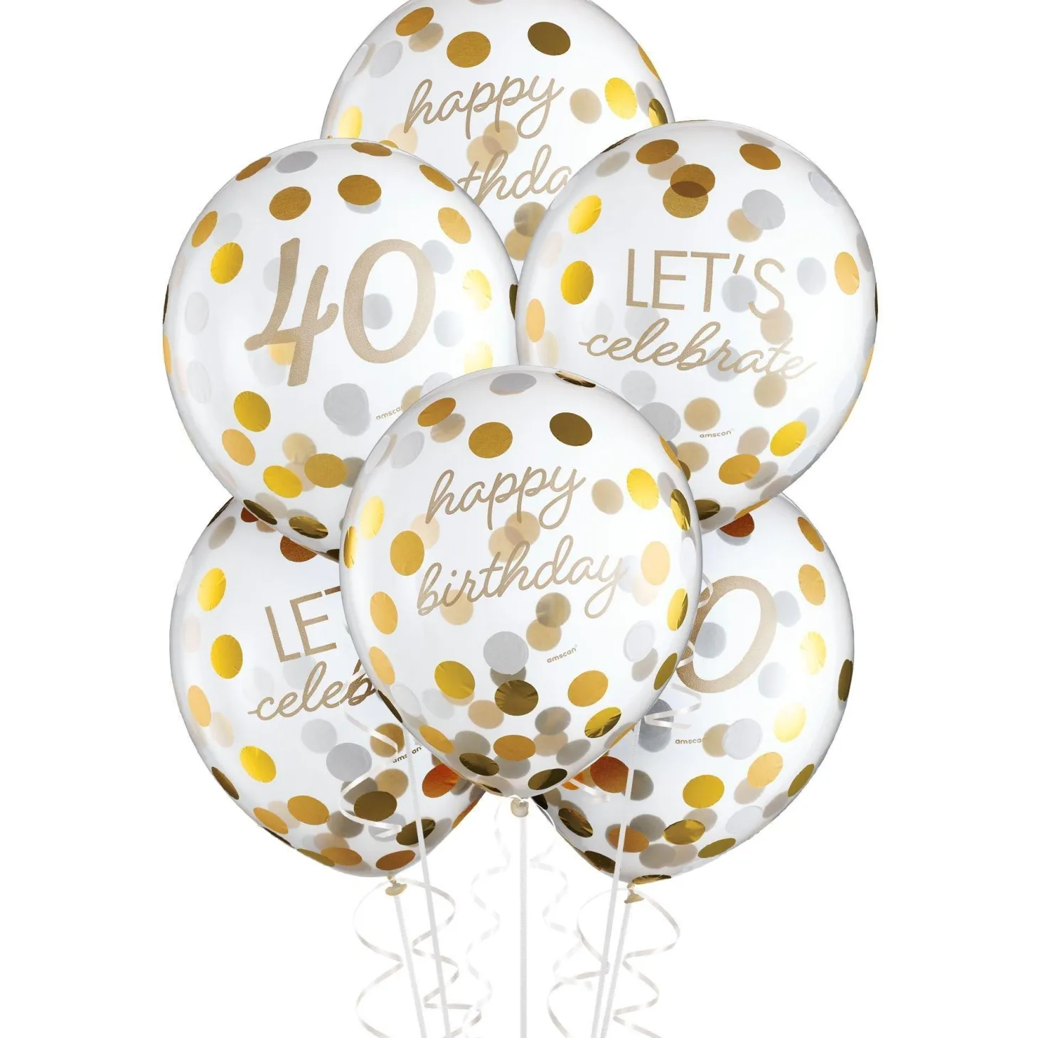 6ct, 12in, Metallic Golden Age Birthday Latex Confetti Balloons, Ages