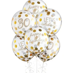 6ct, 12in, Metallic Golden Age Birthday Latex Confetti Balloons, Ages