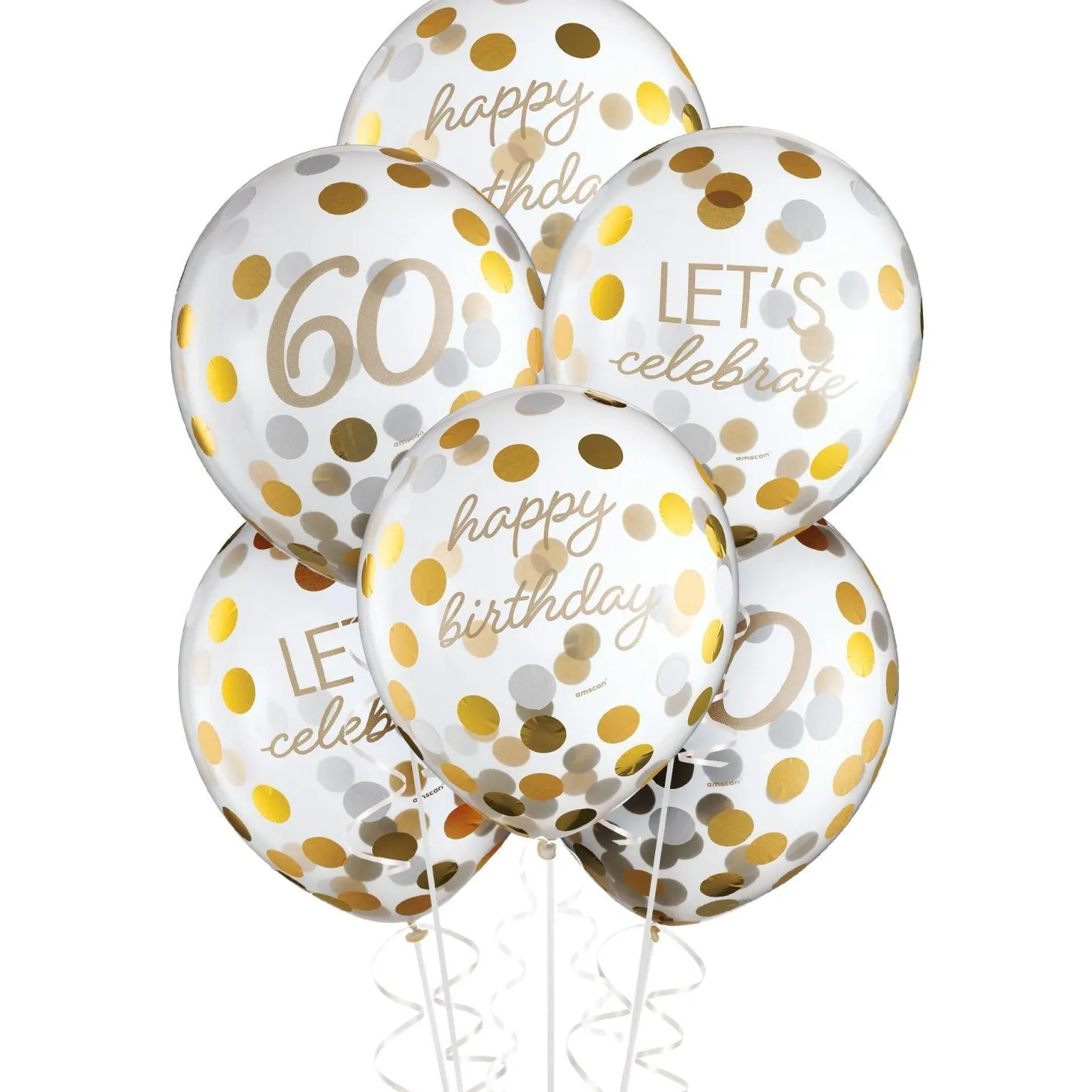 6ct, 12in, Metallic Golden Age Birthday Latex Confetti Balloons, Ages