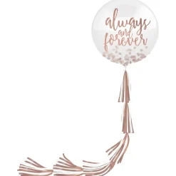1ct, 24in, Rose Gold & White Confetti Balloon with Tassel Tail