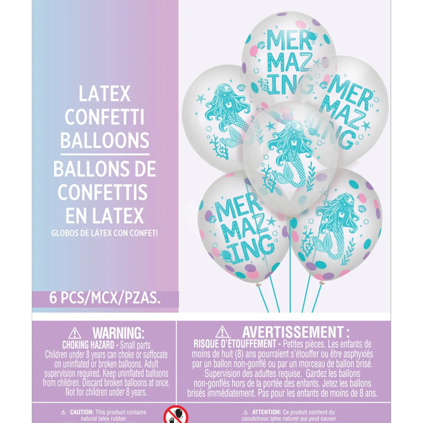 6ct, 12in, Shimmering Mermaids Confetti Latex Balloons