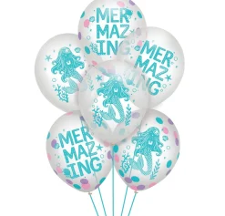 6ct, 12in, Shimmering Mermaids Confetti Latex Balloons