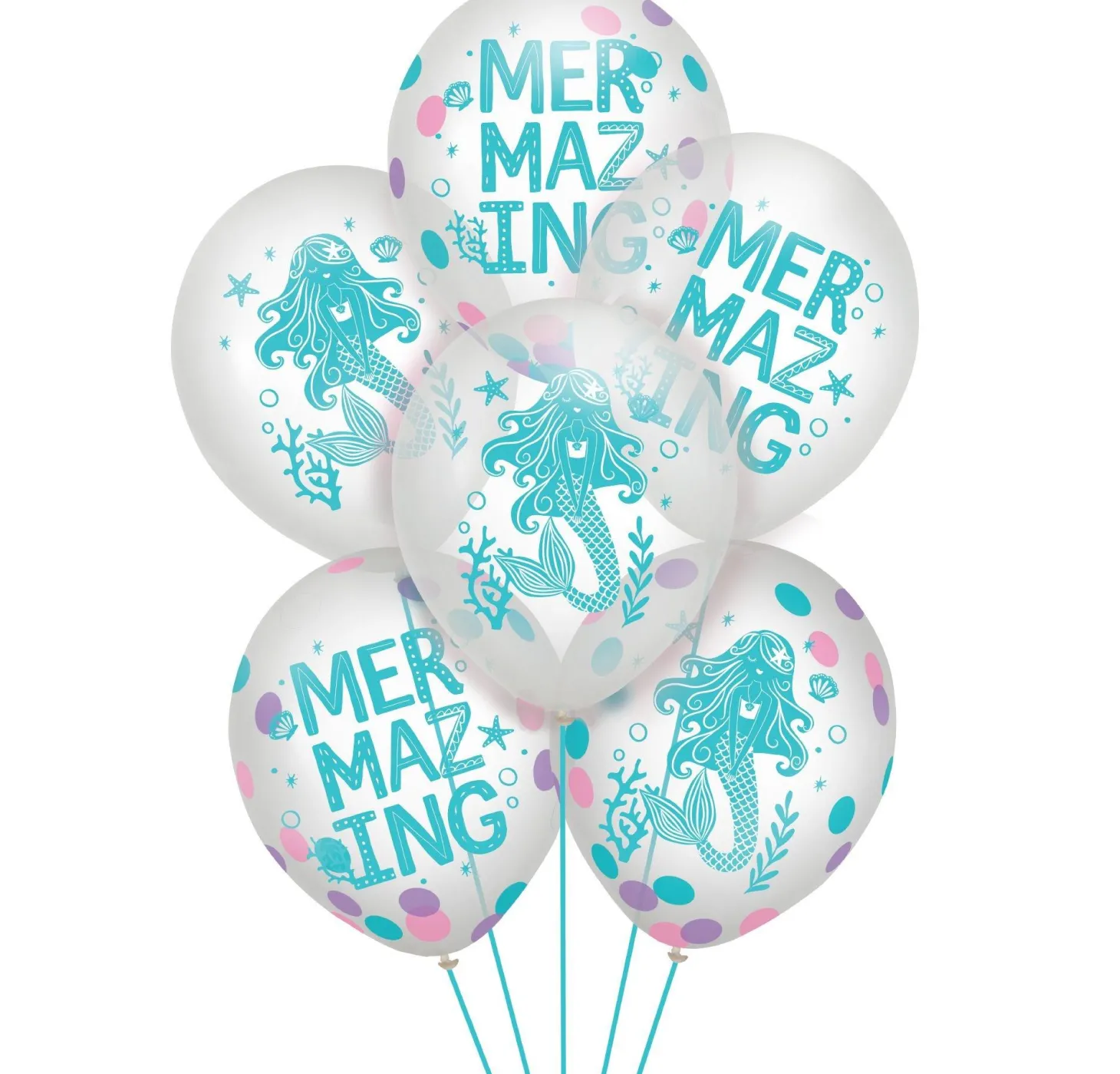 6ct, 12in, Shimmering Mermaids Confetti Latex Balloons