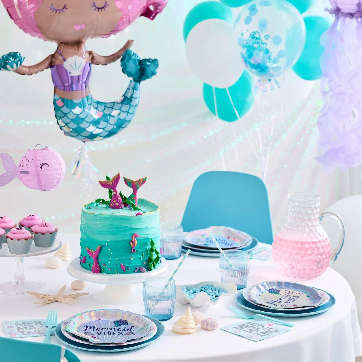 6ct, 12in, Shimmering Mermaids Confetti Latex Balloons