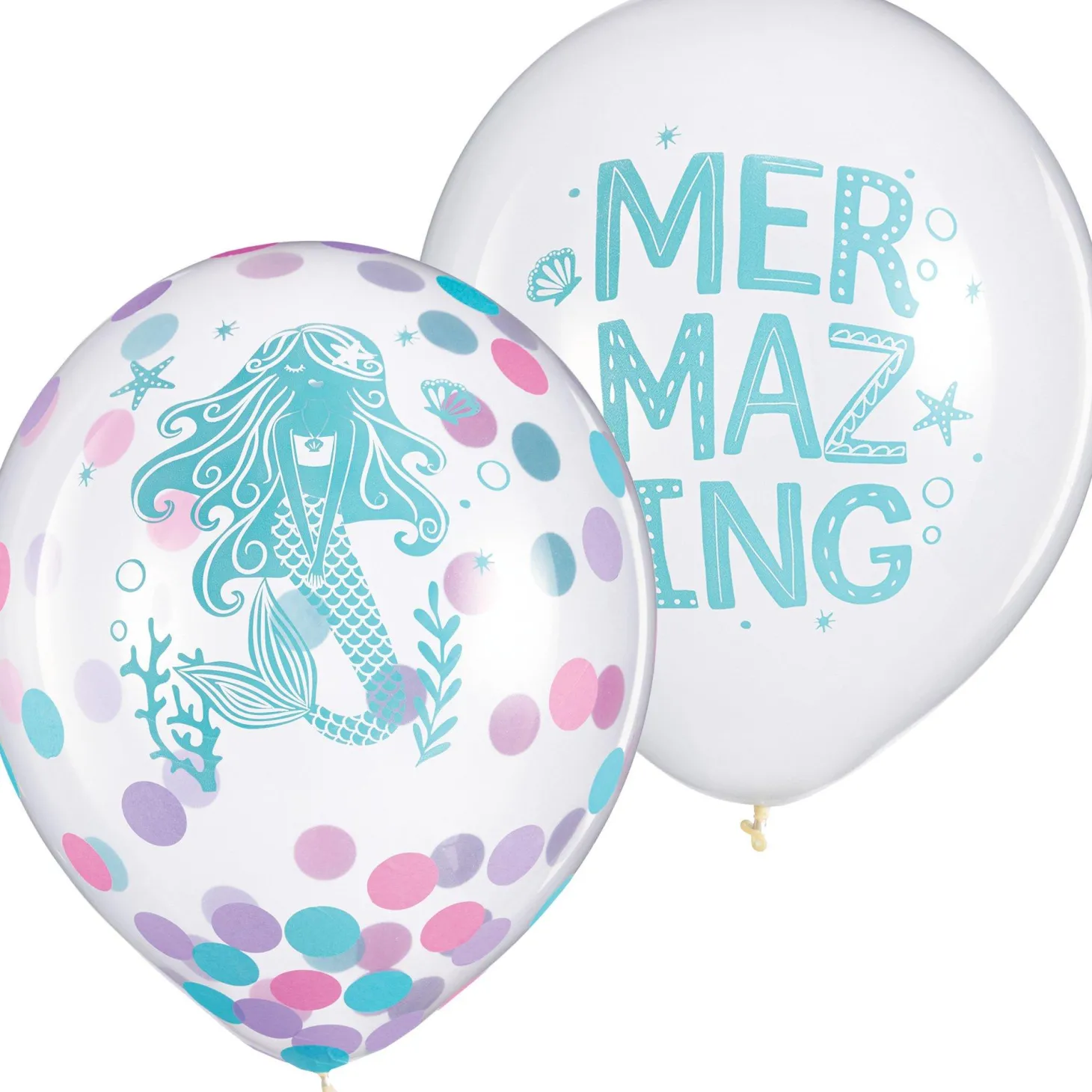 6ct, 12in, Shimmering Mermaids Confetti Latex Balloons