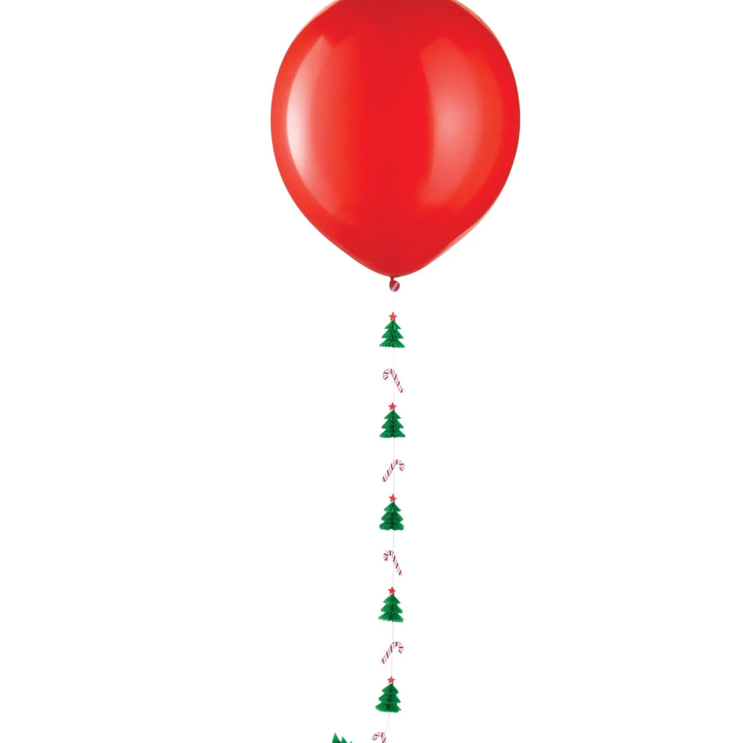 1ct, Red Latex Balloon (24in) with Christmas Tree & Candy Cane Balloon Tail (5.25ft)