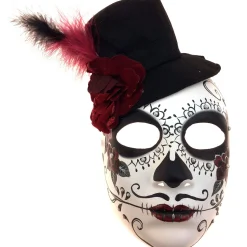 Feathered Hat Calavera Day of the Dead Mask