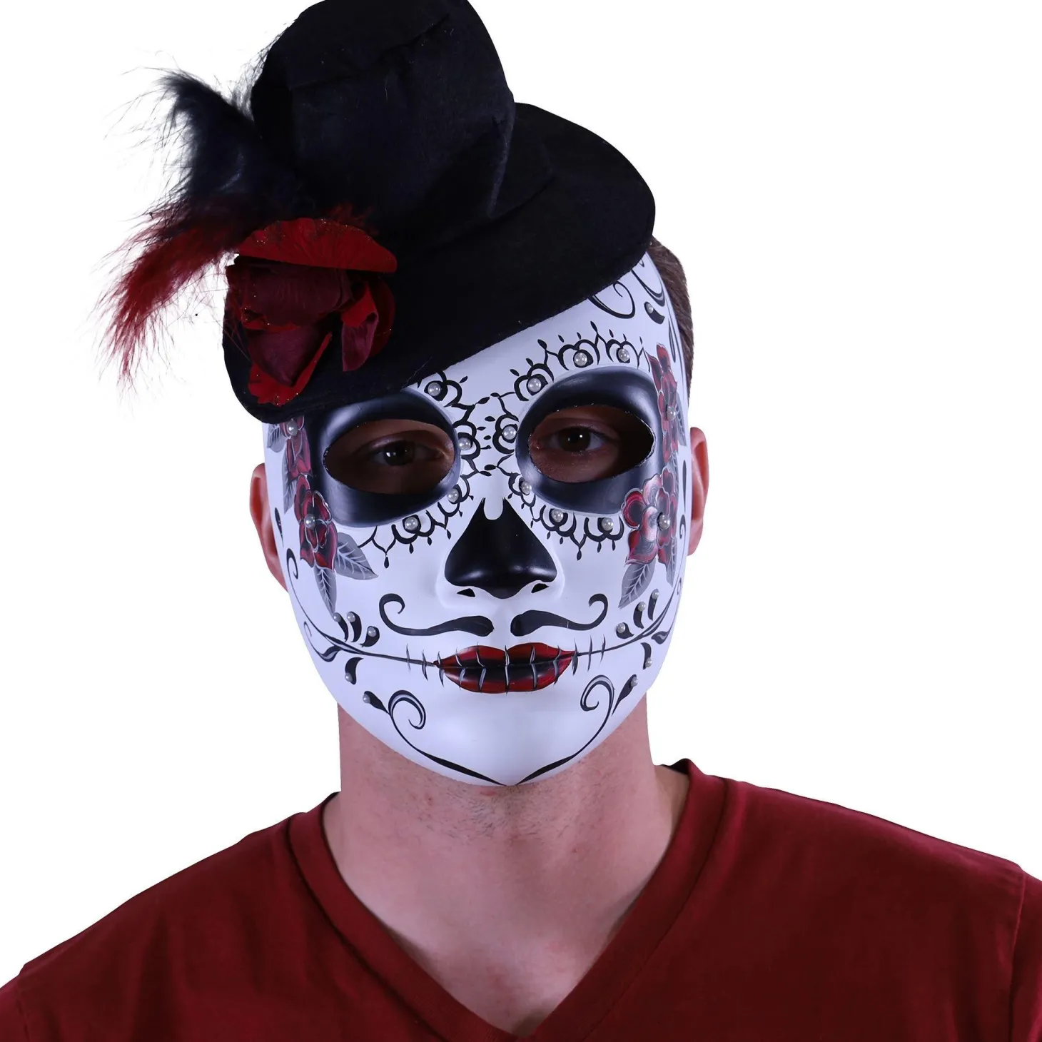 Feathered Hat Calavera Day of the Dead Mask