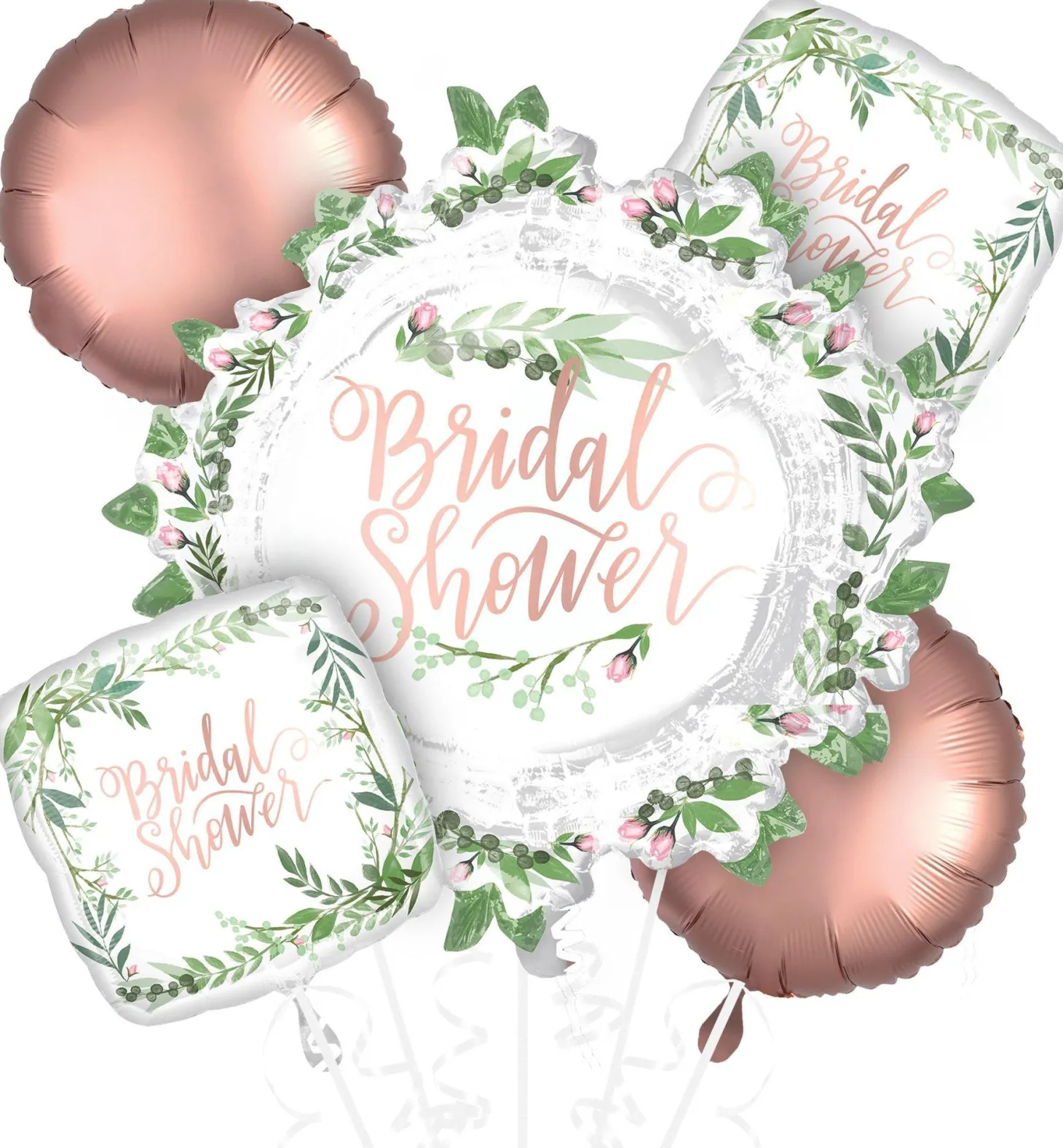 Floral Greenery Bridal Shower Foil Balloon Bouquet, 5pc