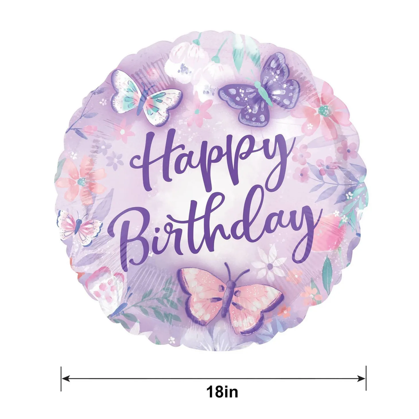 Flutter Butterfly Happy Birthday Foil Balloon, 18in