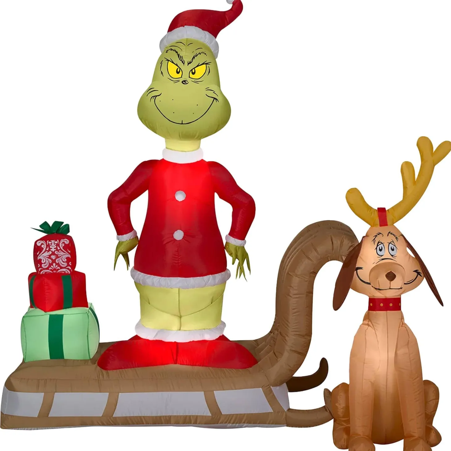 6 Foot Dr. Seuss The Grinch Sleigh Scene Light Up Christmas Inflatable Lawn Decoration